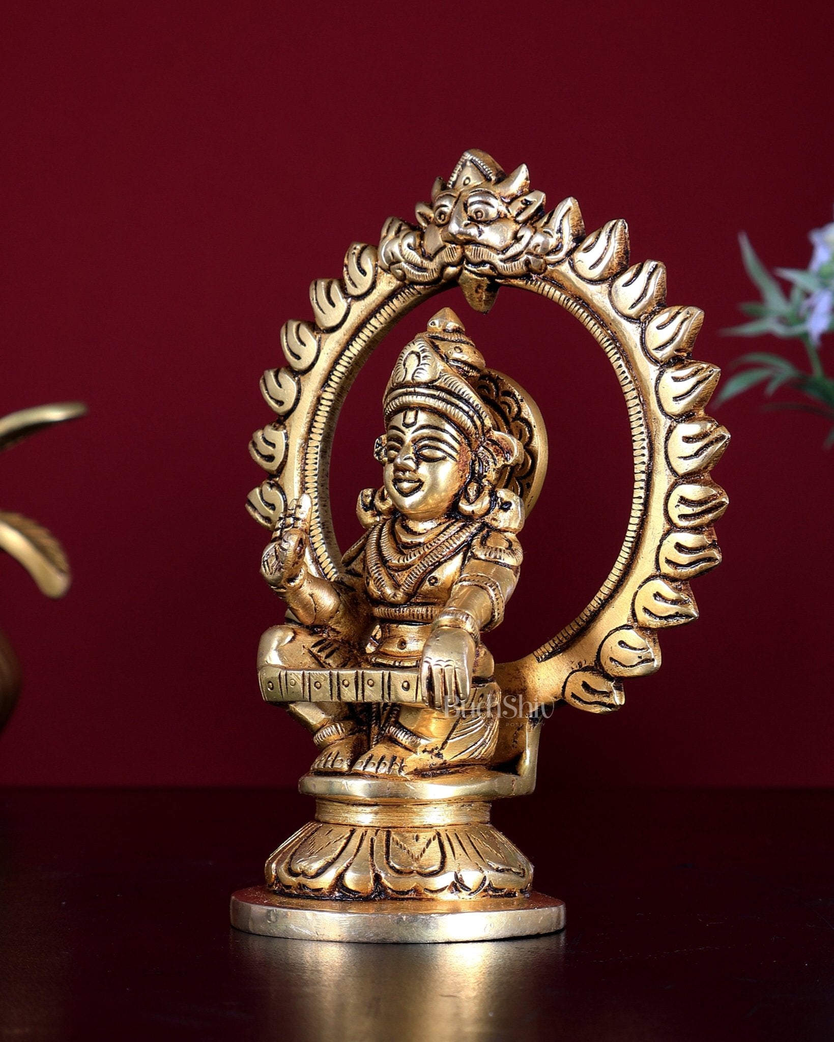 Brass Ayyappa Idol with Prabhavali – Superfine Handcrafted 5.5 inch - Budhshiv.com