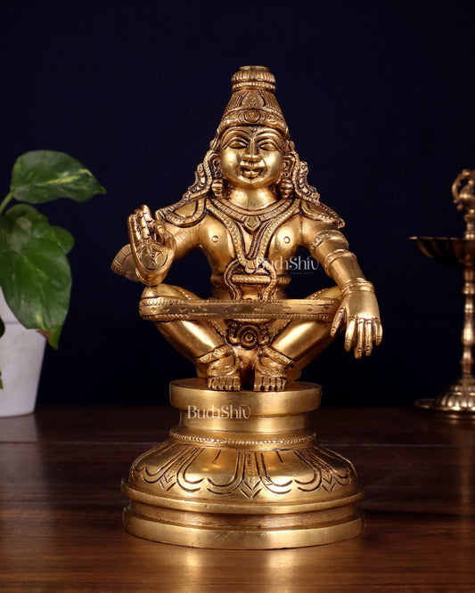 Brass Ayyappan Statue 8.5" antique finish - Budhshiv.com
