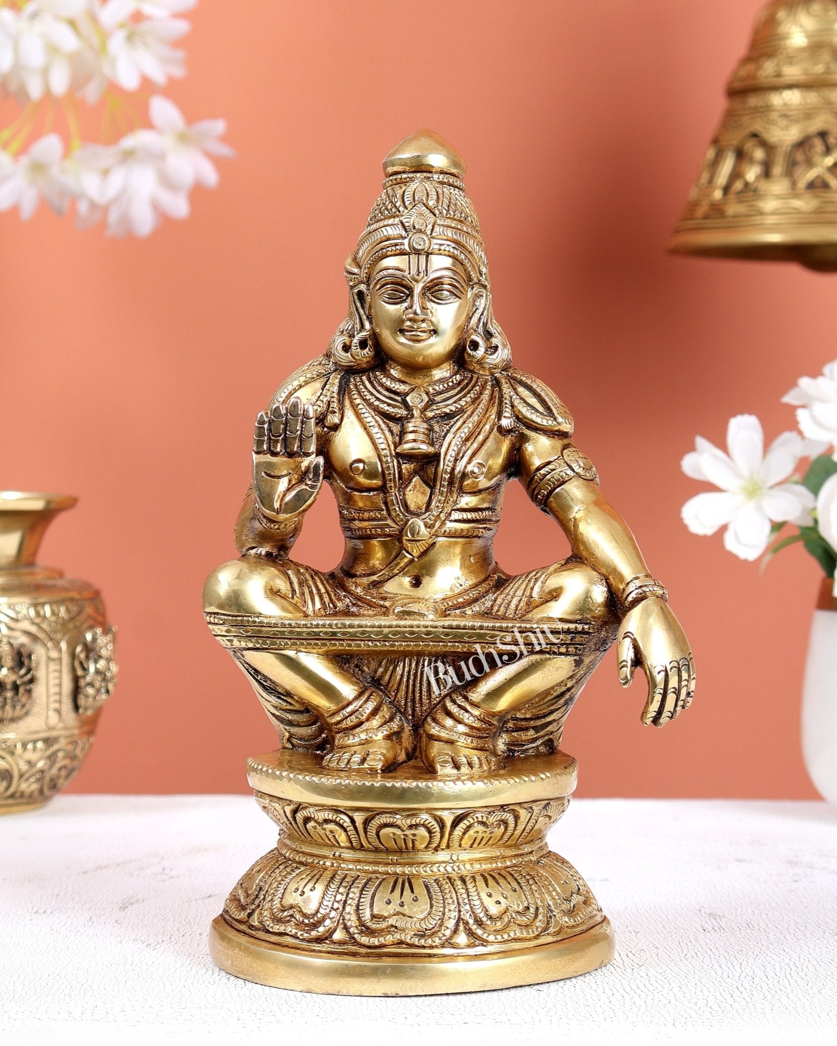 Brass Ayyappan Swamy Idol – Sabarimala Inspired Swamiye Sharanam Ayyappa Statue (8.5 Inches) - Budhshiv.com
