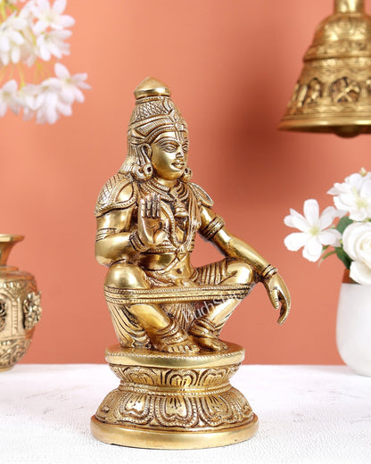 Brass Ayyappan Swamy Idol – Sabarimala Inspired Swamiye Sharanam Ayyappa Statue (8.5 Inches) - Budhshiv.com