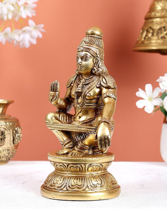 Brass Ayyappan Swamy Idol – Sabarimala Inspired Swamiye Sharanam Ayyappa Statue (8.5 Inches) - Budhshiv.com