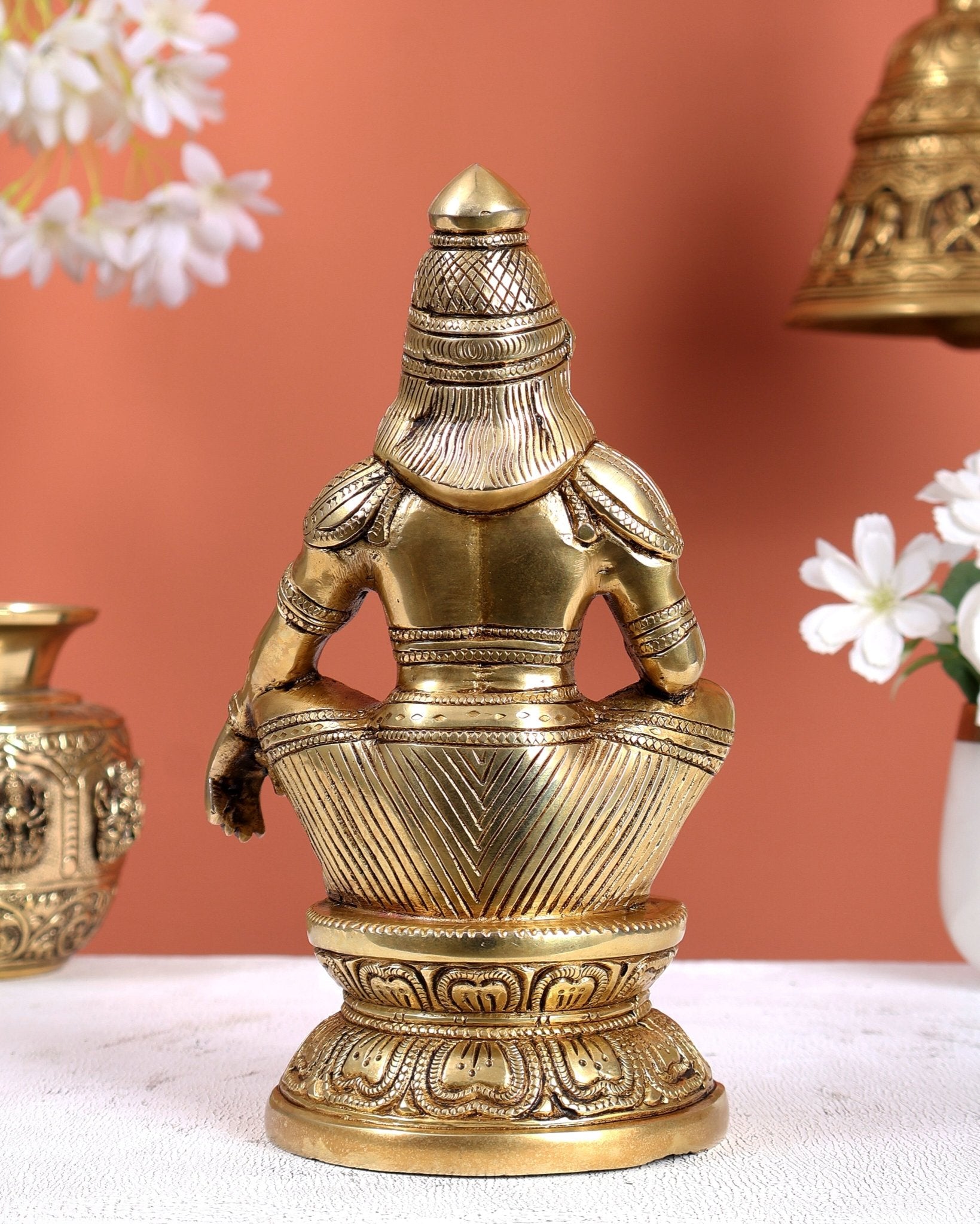 Brass Ayyappan Swamy Idol – Sabarimala Inspired Swamiye Sharanam Ayyappa Statue (8.5 Inches) - Budhshiv.com