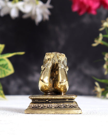 Brass Baby Ganesha Yoga Pose Idol with Base | Pure Brass Miniature Sculpture 4 inches wide - Budhshiv.com