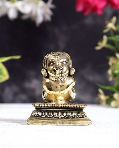 Brass Baby Ganesha Yoga Pose Idol with Base | Pure Brass Miniature Sculpture 4 inches wide - Budhshiv.com