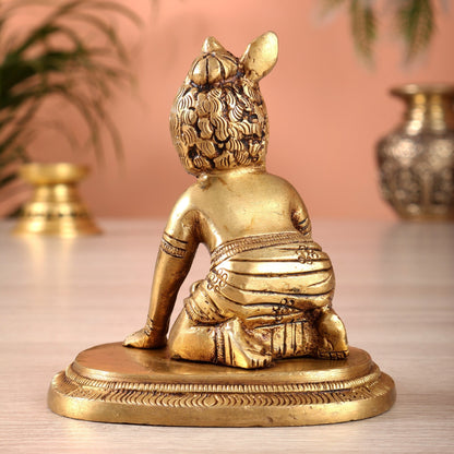 Brass Baby krishna Makhan Chor Bal Gopal Murti | Height 3.5 inch - Budhshiv.com