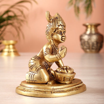 Brass Baby krishna Makhan Chor Bal Gopal Murti | Height 3.5 inch - Budhshiv.com