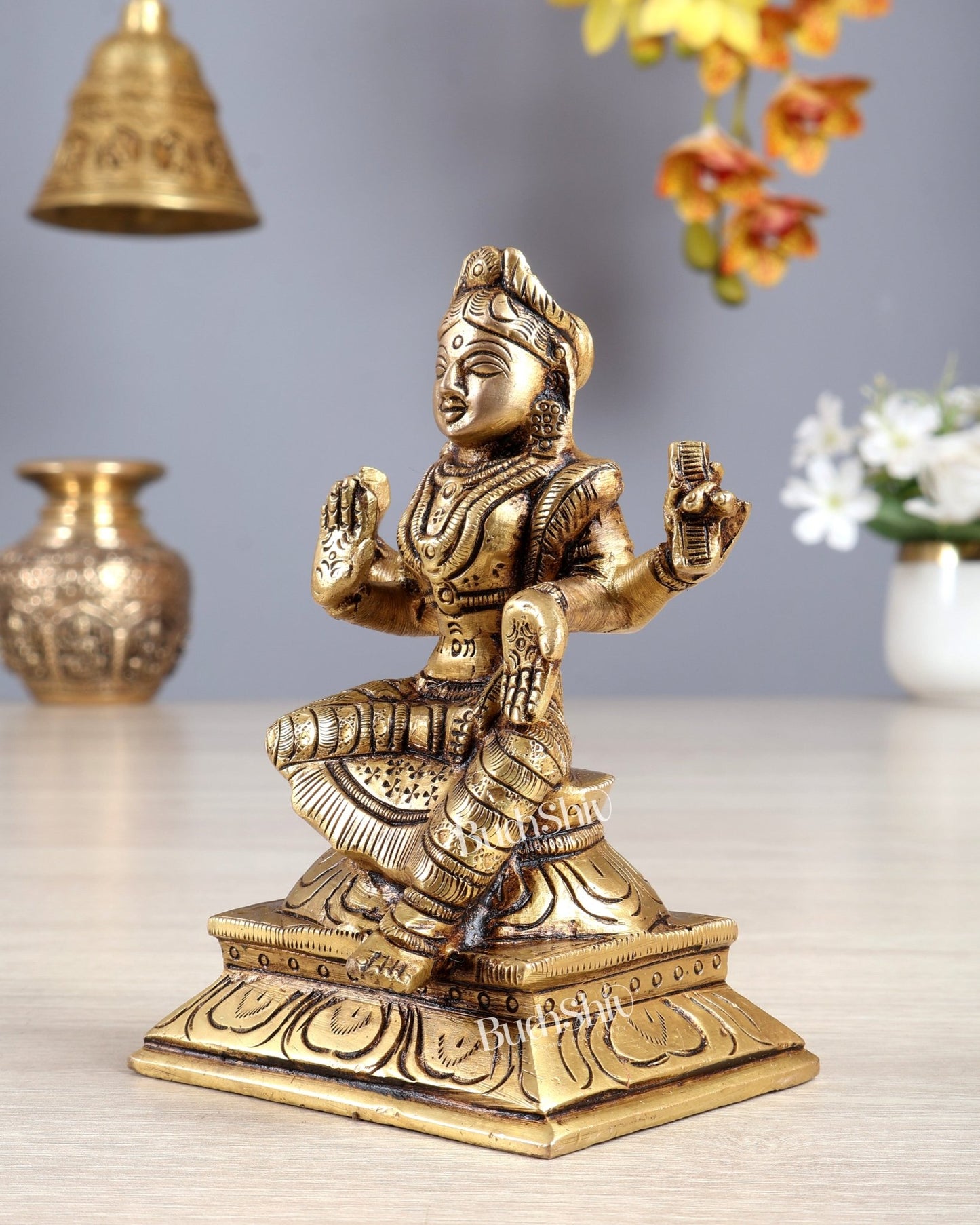 Brass Balambika Idol – Superfine Goddess Sculpture with Enhanced Carvings 4.5" - Budhshiv.com