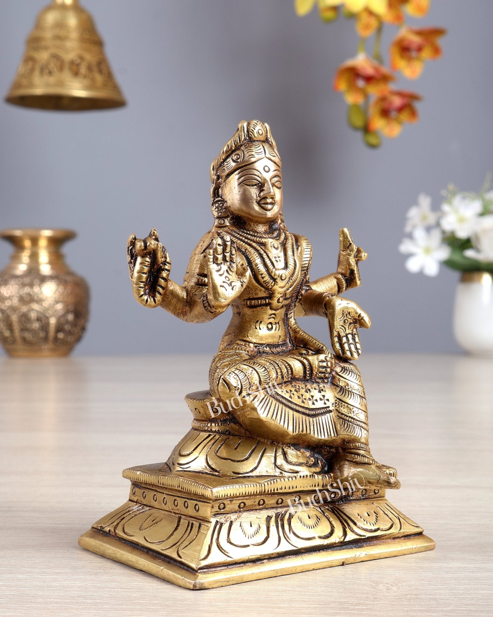 Brass Balambika Idol – Superfine Goddess Sculpture with Enhanced Carvings 4.5" - Budhshiv.com
