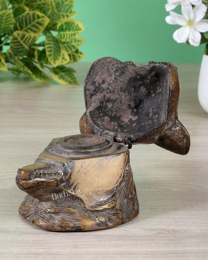Brass Bear Face Ink Pot – Artistic Vintage Desk Accessory antique finish - Budhshiv.com