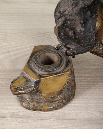 Brass Bear Face Ink Pot – Artistic Vintage Desk Accessory antique finish - Budhshiv.com