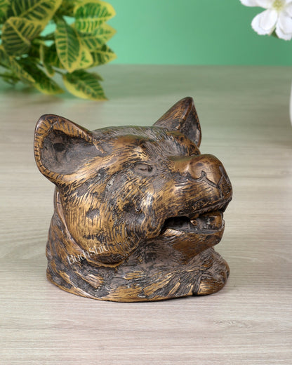 Brass Bear Face Ink Pot – Artistic Vintage Desk Accessory antique finish - Budhshiv.com