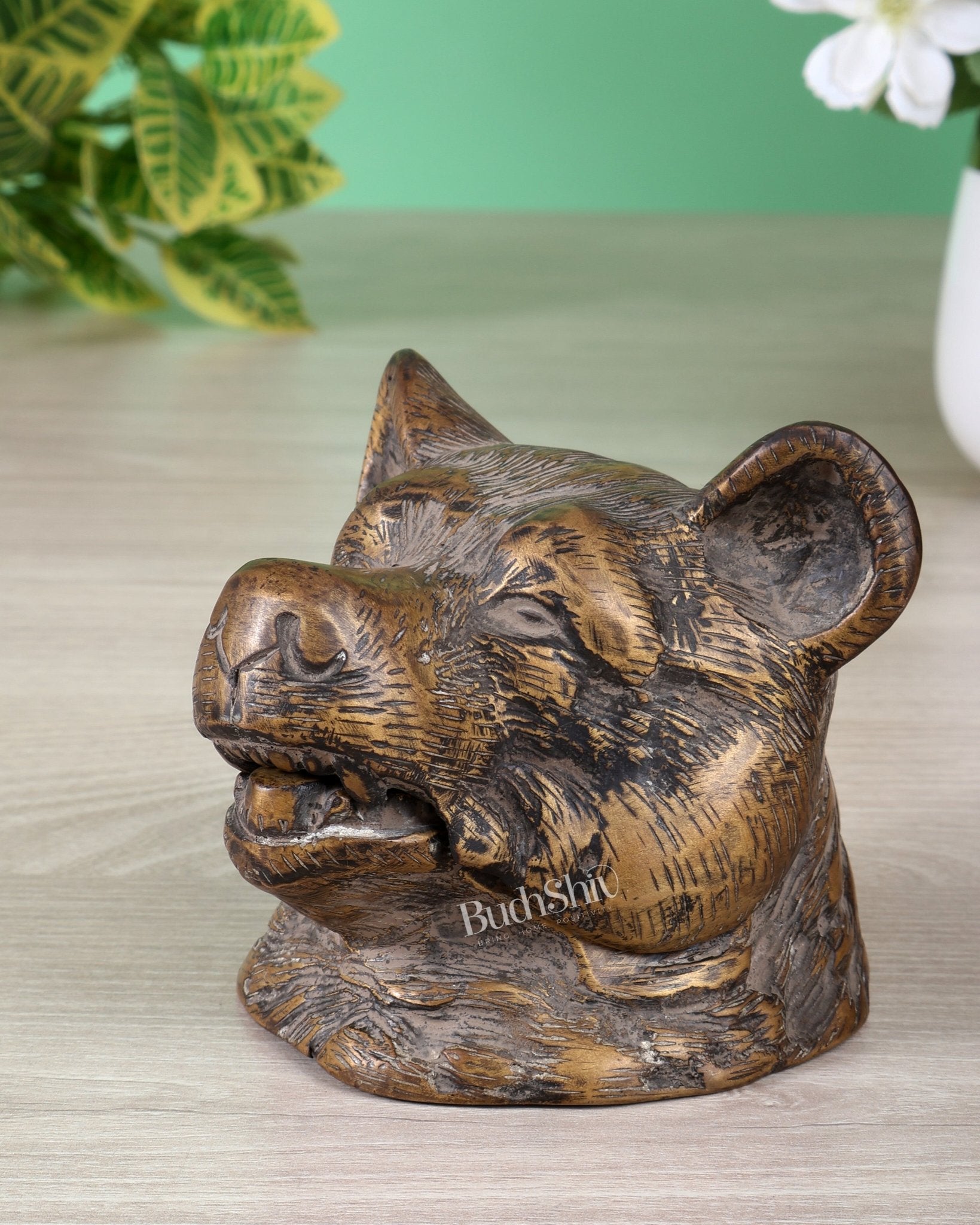 Brass Bear Face Ink Pot – Artistic Vintage Desk Accessory antique finish - Budhshiv.com