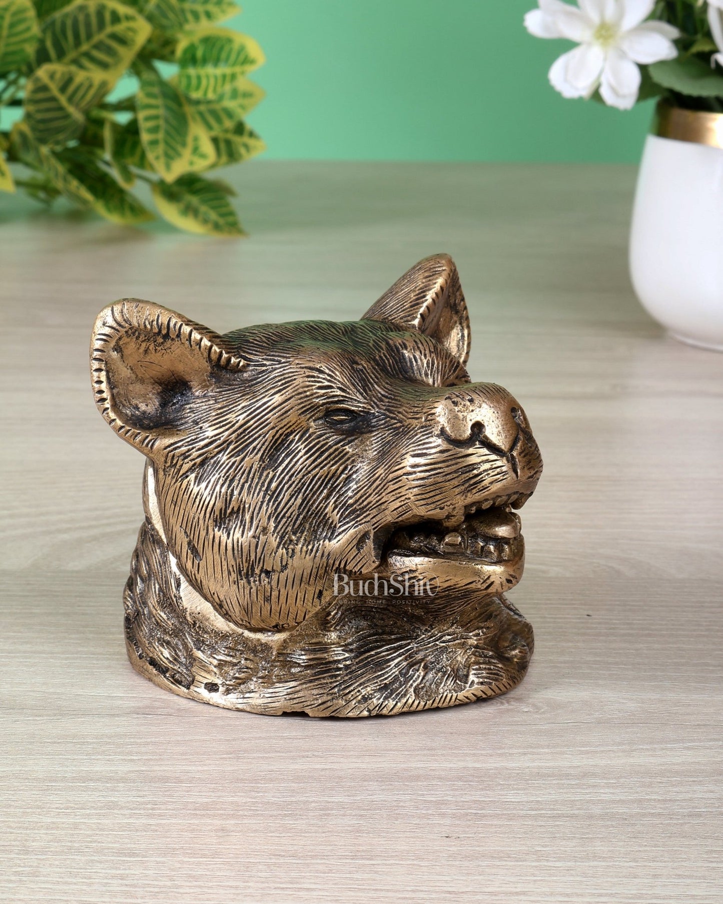 Brass Bear Face Ink Pot – Artistic Vintage Desk Accessory - Budhshiv.com