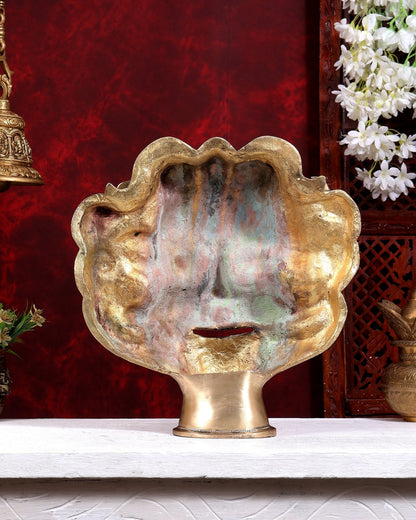 Brass Bhairava Face Bust Statue | Vintage Tone | Pure Brass Kaal Bhairav Mukha Temple Sculpture 14 inch - Budhshiv.com