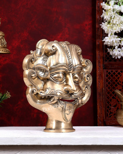Brass Bhairava Face Bust Statue | Vintage Tone | Pure Brass Kaal Bhairav Mukha Temple Sculpture 14 inch - Budhshiv.com