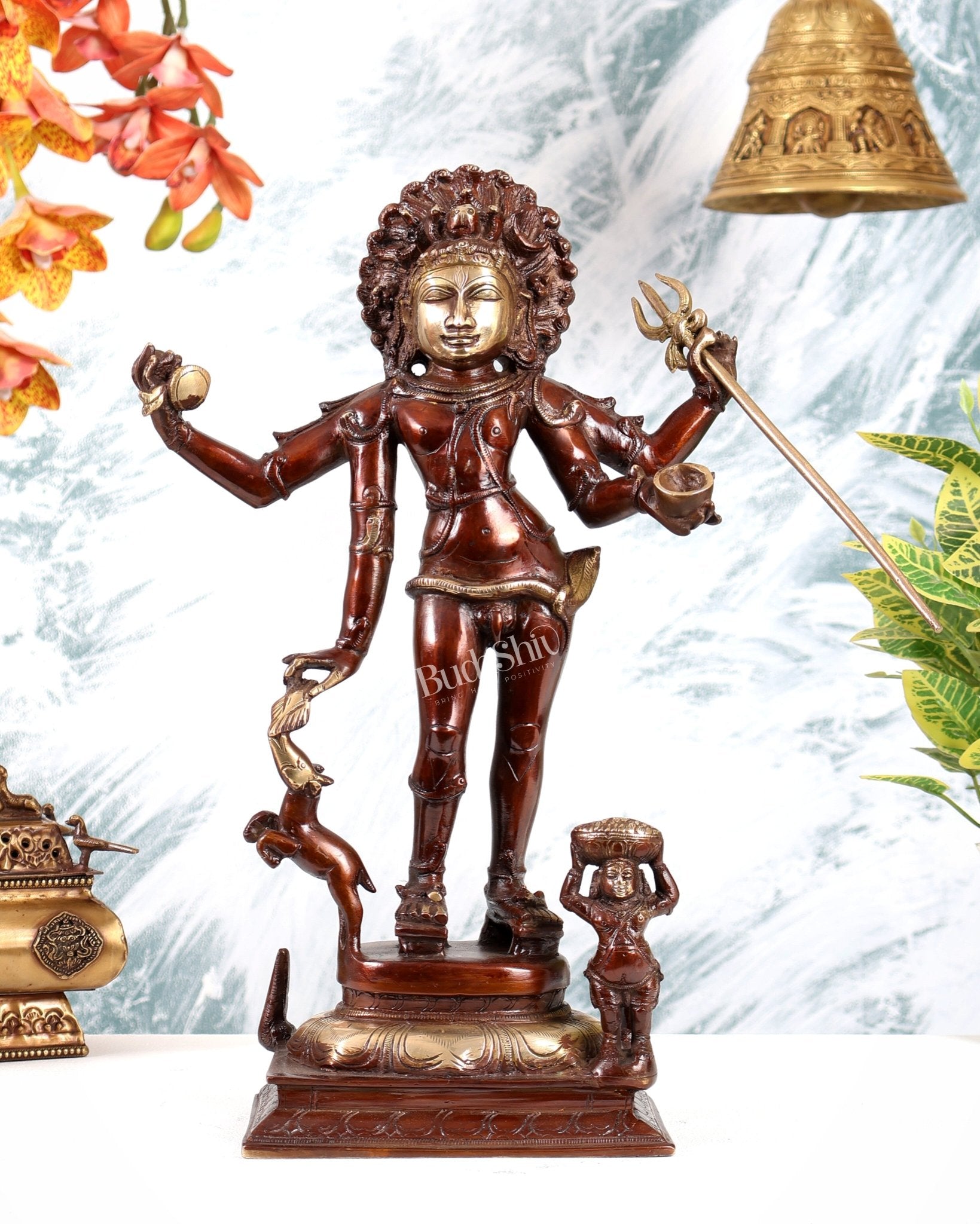 Brass Bhikshatana Kaal Bhairava Shiva Idol - 15 inch dual tone - Budhshiv.com