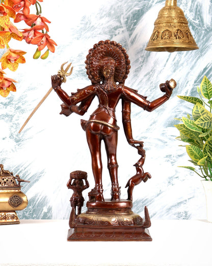Brass Bhikshatana Kaal Bhairava Shiva Idol - 15 inch dual tone - Budhshiv.com