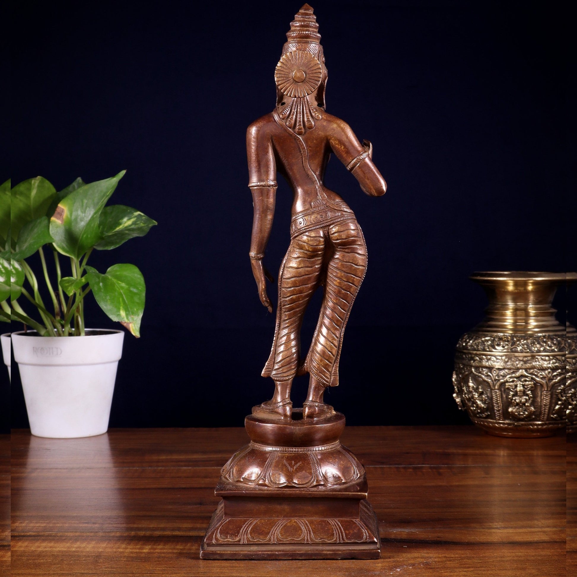Brass Bhoga shakti Devi Uma Parvati Idol | 10 Inch Dark brown - Budhshiv.com