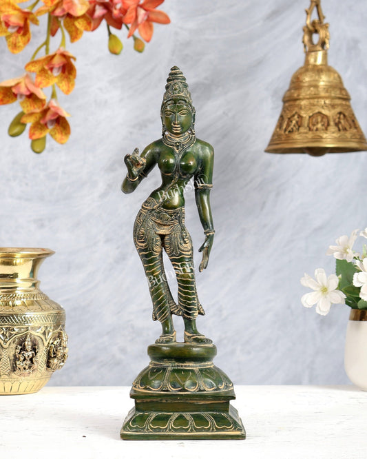 Brass Bhoga shakti Devi Uma Parvati Idol | 10 Inch Green patina - Budhshiv.com