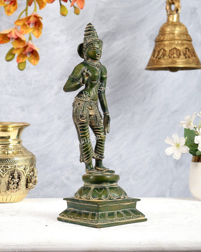 Brass Bhoga shakti Devi Uma Parvati Idol | 10 Inch Green patina - Budhshiv.com