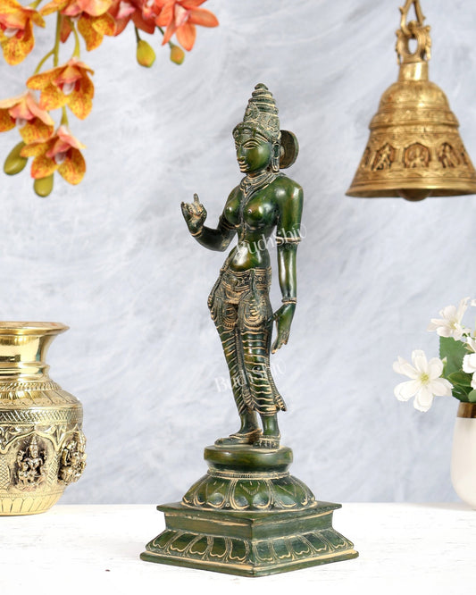 Brass Bhoga shakti Devi Uma Parvati Idol | 10 Inch Green patina - Budhshiv.com