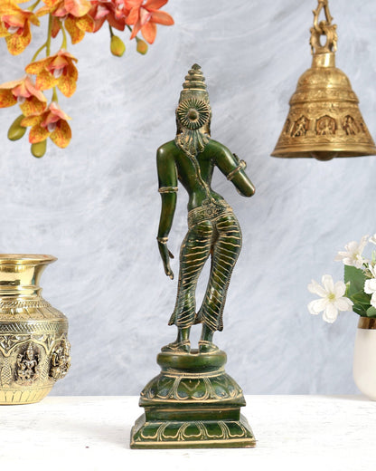 Brass Bhoga shakti Devi Uma Parvati Idol | 10 Inch Green patina - Budhshiv.com