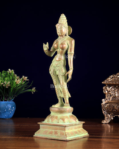 Brass Bhoga shakti Devi Uma Parvati Idol | 10 Inch Green Sand finish - Budhshiv.com