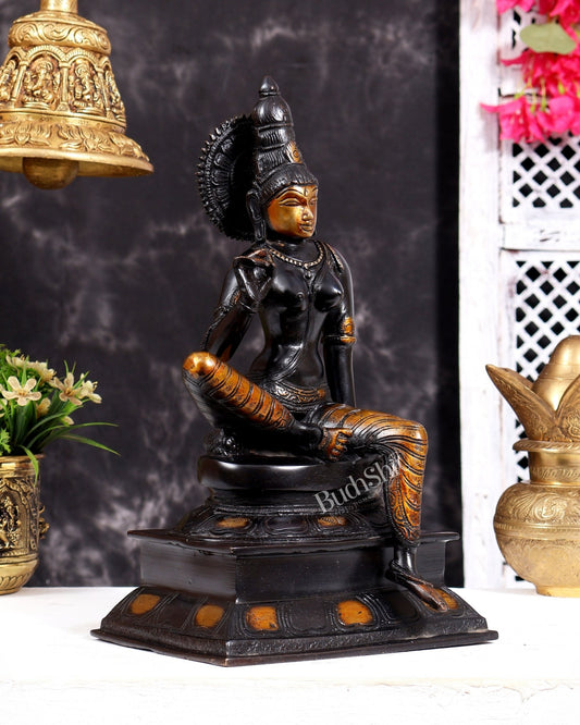 Brass Bhoga Shakti Goddess Uma Parvati Sitting Statue - Black Antique 12.5 inch - Budhshiv.com