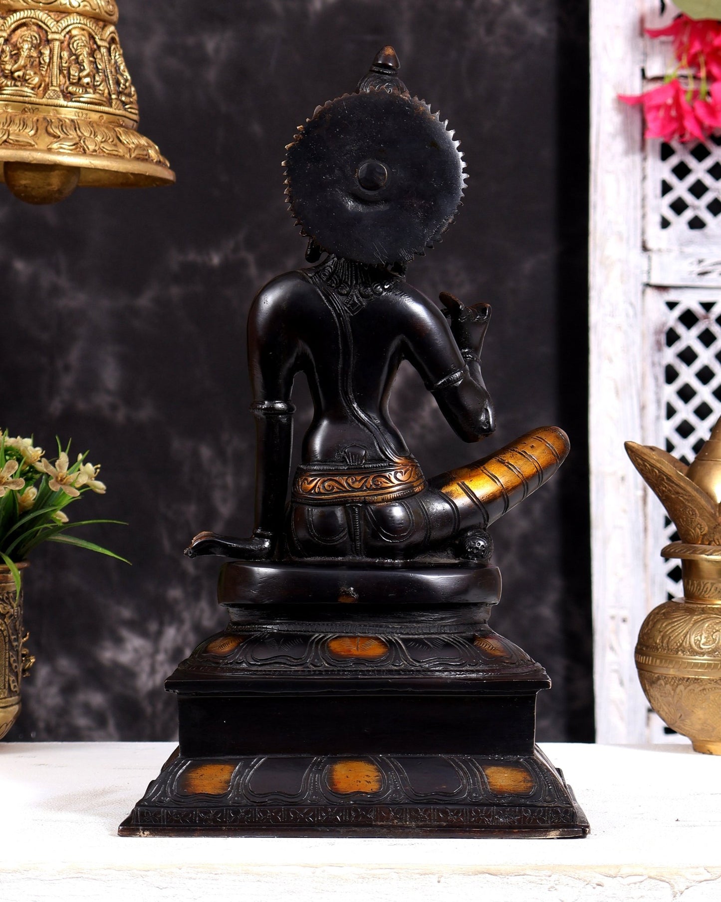 Brass Bhoga Shakti Goddess Uma Parvati Sitting Statue - Black Antique 12.5 inch - Budhshiv.com