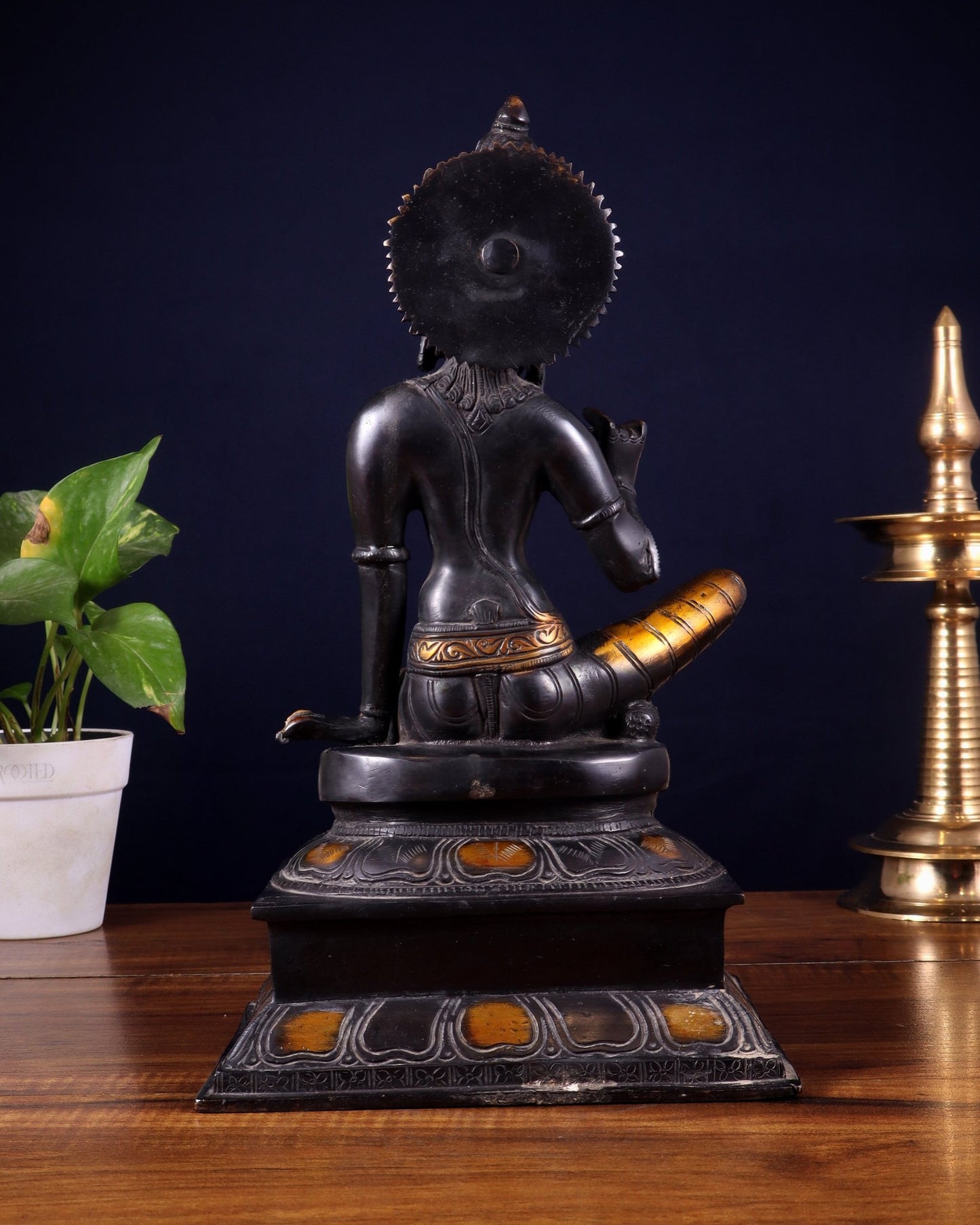 Brass Bhoga Shakti Goddess Uma Parvati Sitting Statue - Black Antique 12.5" - Budhshiv.com