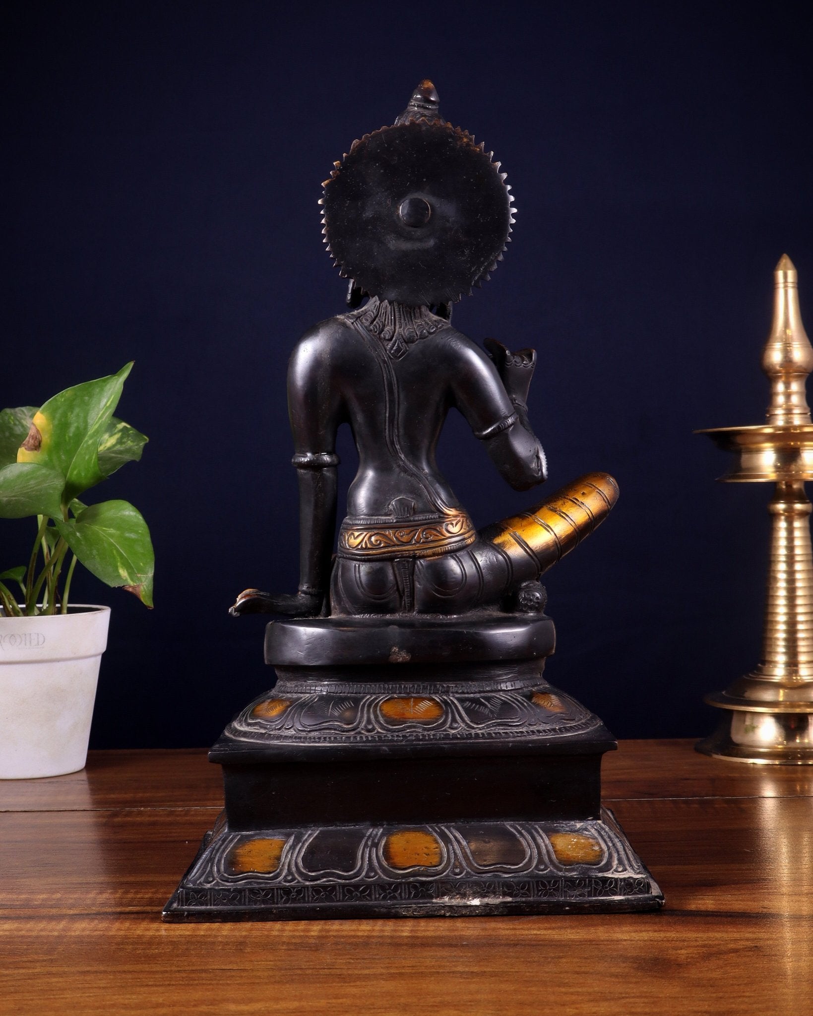 Brass Bhoga Shakti Goddess Uma Parvati Sitting Statue - Black Antique 12.5" - Budhshiv.com