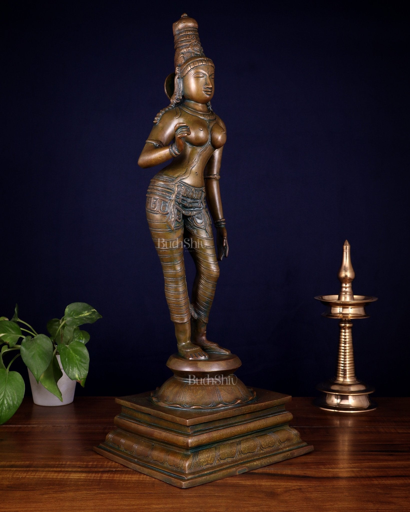 Brass Bhoga Shakti Goddess Uma Parvati (Sivagami) Statue – 23.6” - Budhshiv.com