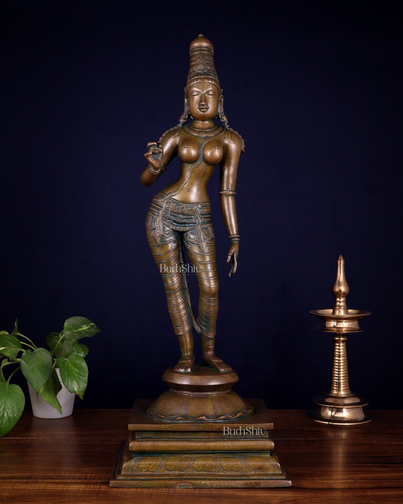 Brass Bhoga Shakti Goddess Uma Parvati (Sivagami) Statue – 23.6” - Budhshiv.com