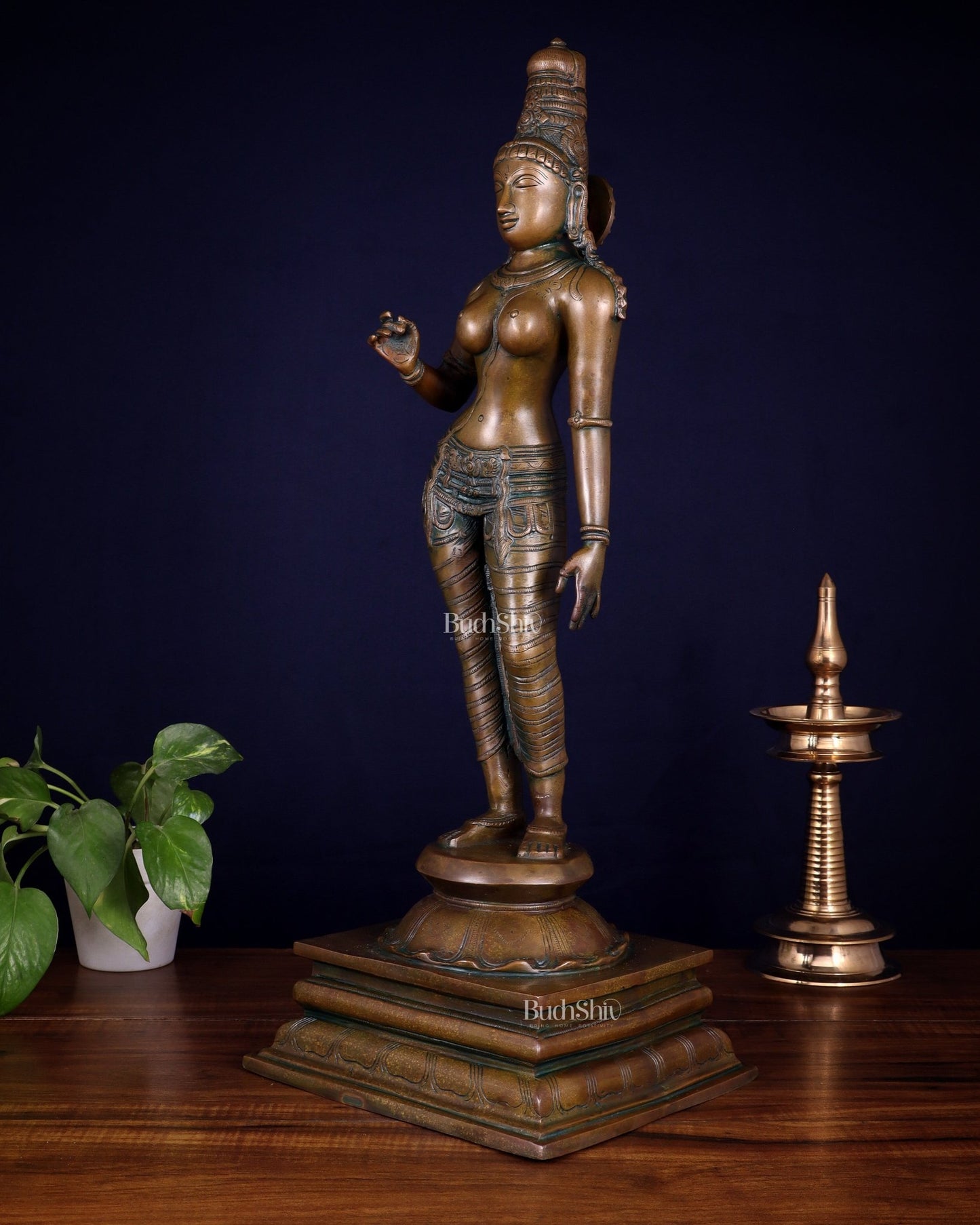 Brass Bhoga Shakti Goddess Uma Parvati (Sivagami) Statue – 23.6” - Budhshiv.com