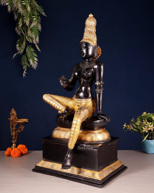 Brass Bhoga Shakti Seated Parvati Uma Devi Sculpture | Height: 20.5 inch black edition - Budhshiv.com