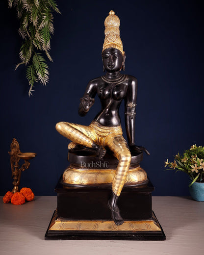Brass Bhoga Shakti Seated Parvati Uma Devi Sculpture | Height: 20.5 inch black edition - Budhshiv.com