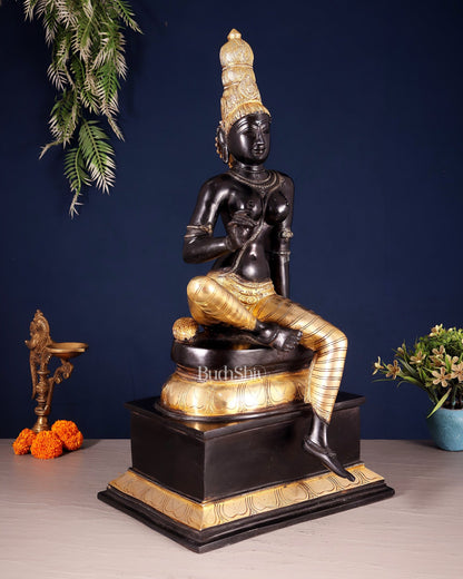 Brass Bhoga Shakti Seated Parvati Uma Devi Sculpture | Height: 20.5 inch black edition - Budhshiv.com