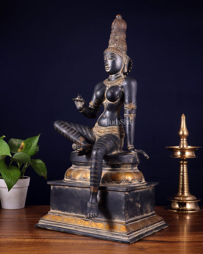 Brass Bhoga Shakti Seated Parvati Uma Devi Sculpture | Height: 20.5 inch - Budhshiv.com