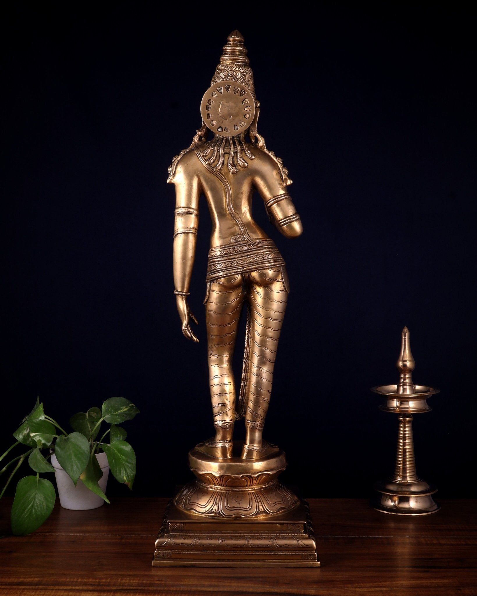 Brass Bhoga Shakti Uma Parvati Standing Sculpture – 27" Height - Budhshiv.com