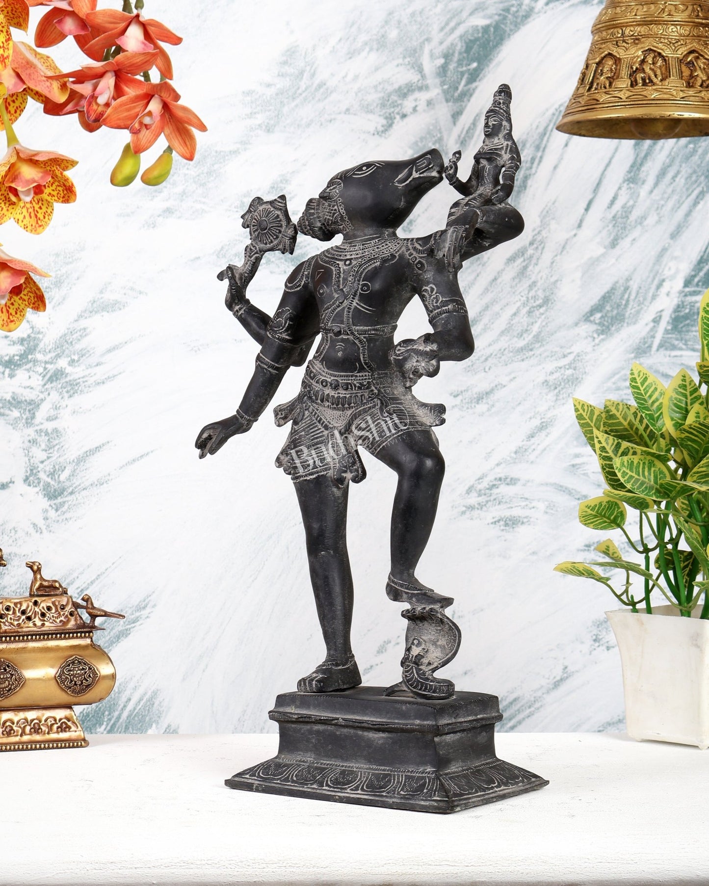 Brass Bhoo varaha Swamy Varaha Lakshmi 17 inch vintage black - Budhshiv.com