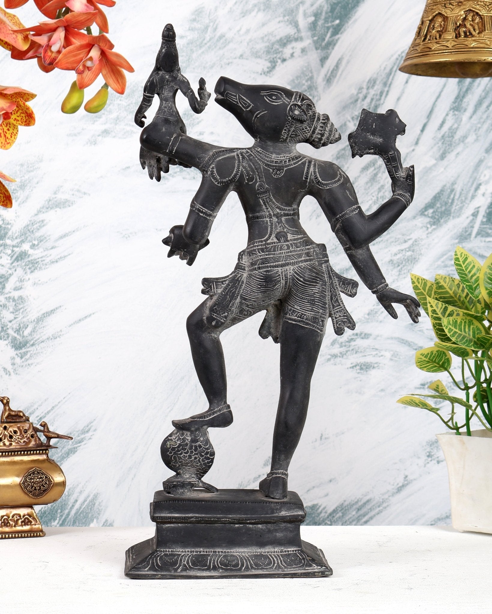 Brass Bhoo varaha Swamy Varaha Lakshmi 17 inch vintage black - Budhshiv.com