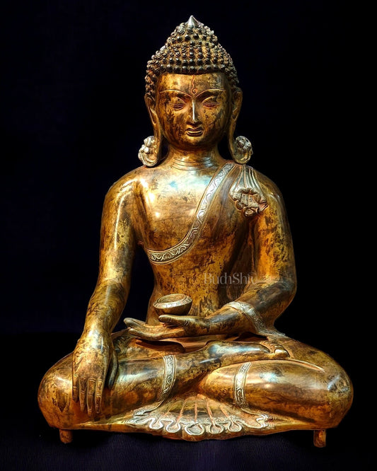 Brass Bhumisparsha Buddha in Nirvana | Super Antique Tone | 21" Height | 16 kg" - Budhshiv.com