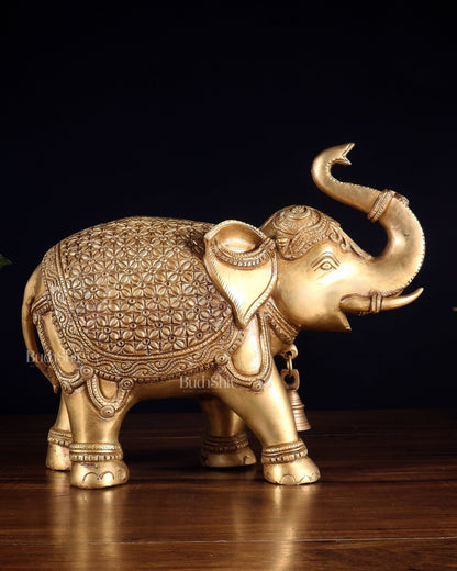 Brass big Elephant with trunk up statue 11" - Budhshiv.com