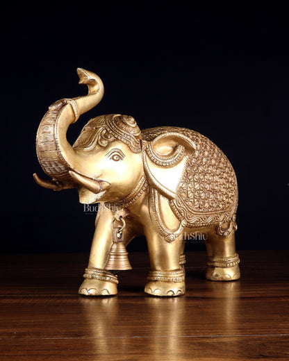 Brass big Elephant with trunk up statue 11" - Budhshiv.com