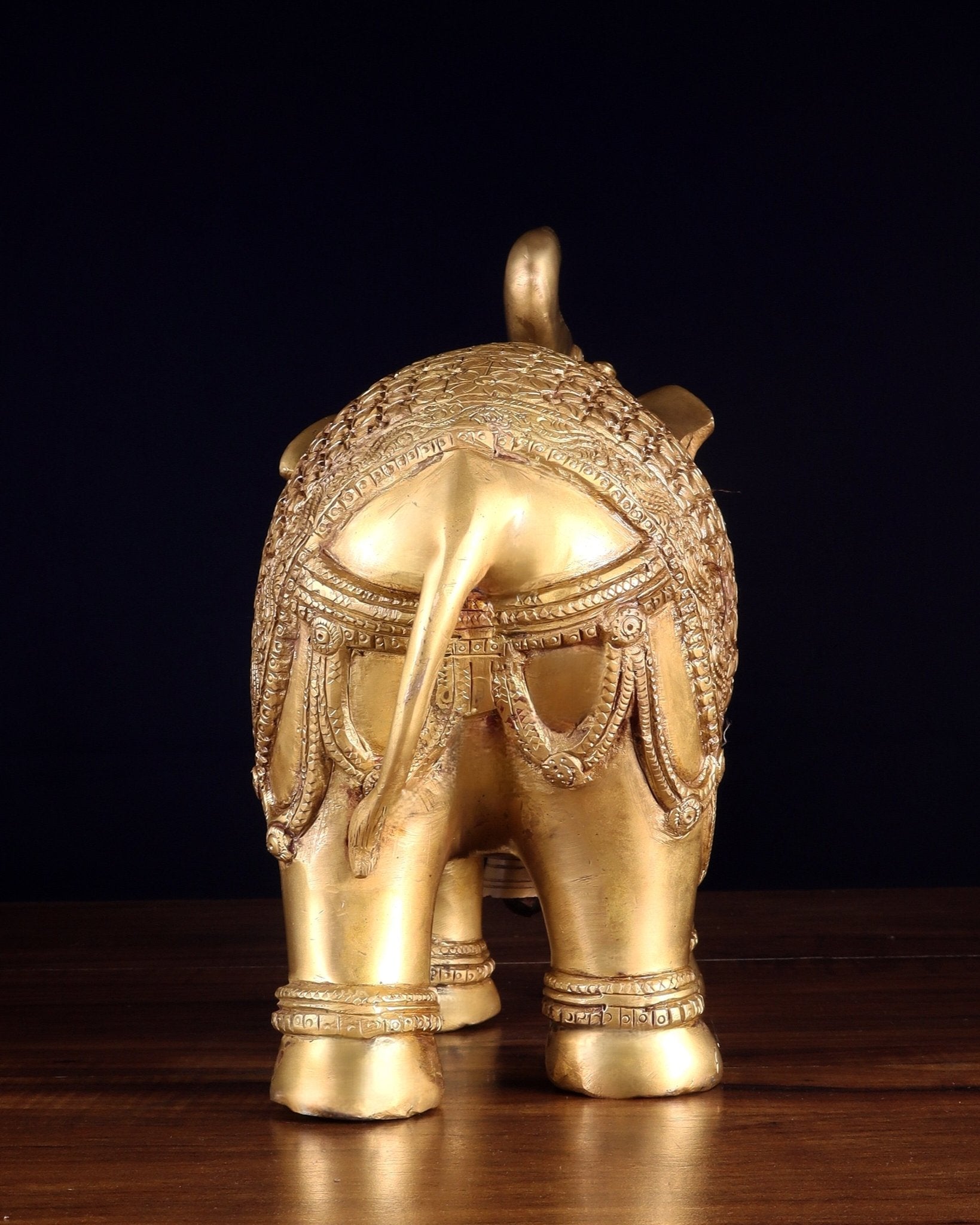 Brass big Elephant with trunk up statue 11" - Budhshiv.com