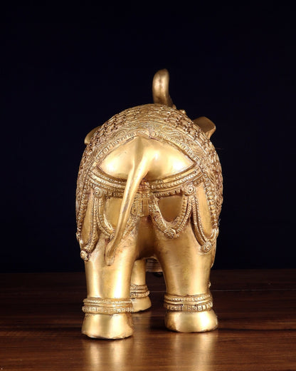 Brass big Elephant with trunk up statue 11" - Budhshiv.com