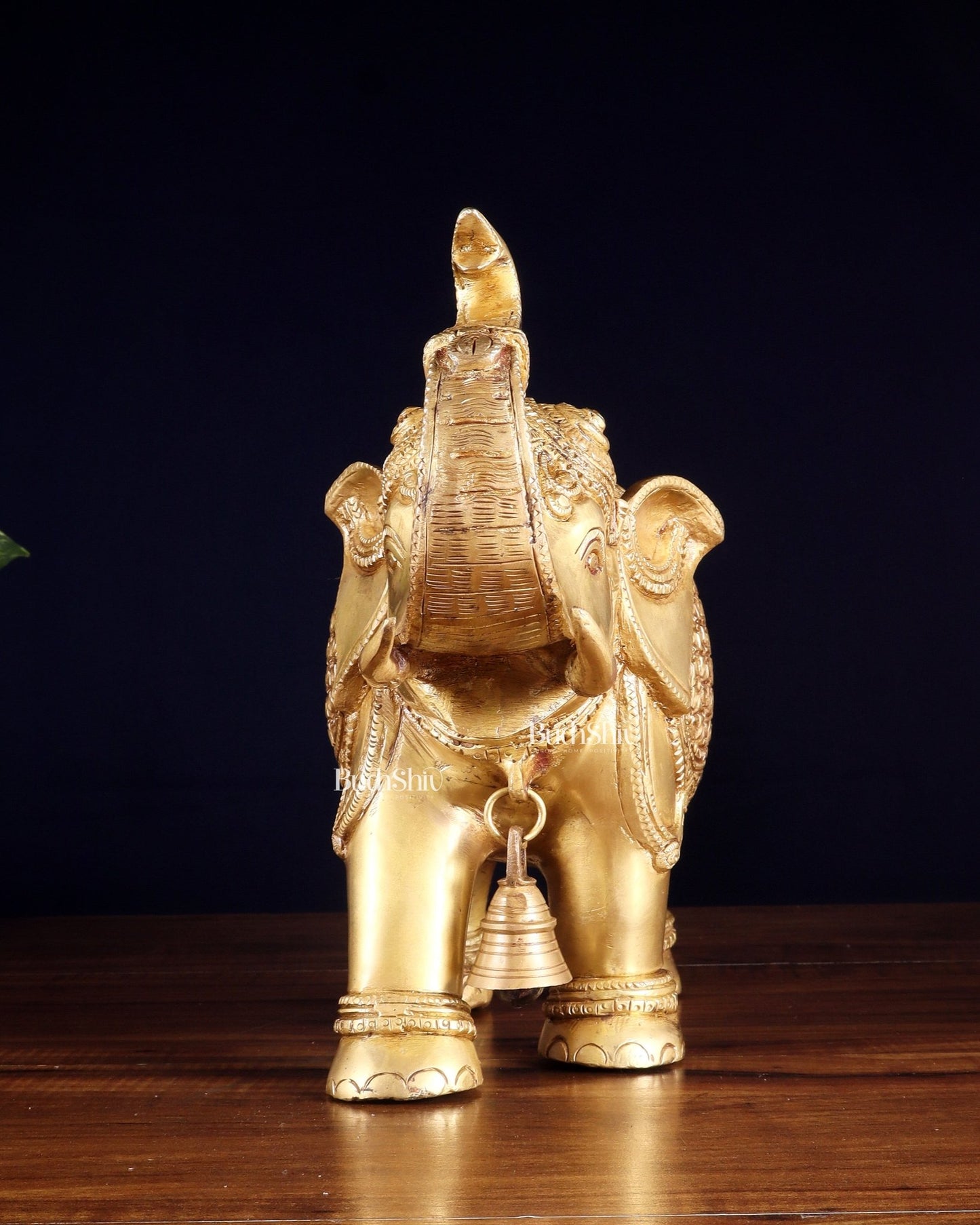 Brass big Elephant with trunk up statue 11" - Budhshiv.com