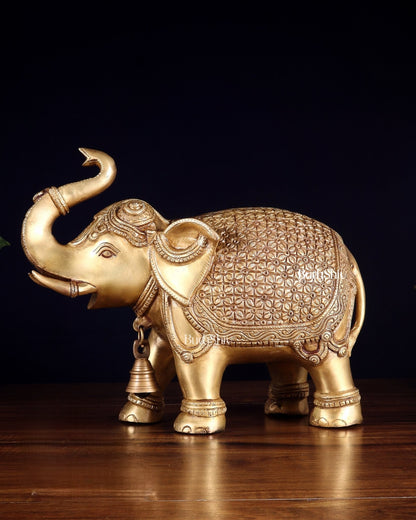 Brass big Elephant with trunk up statue 11" - Budhshiv.com