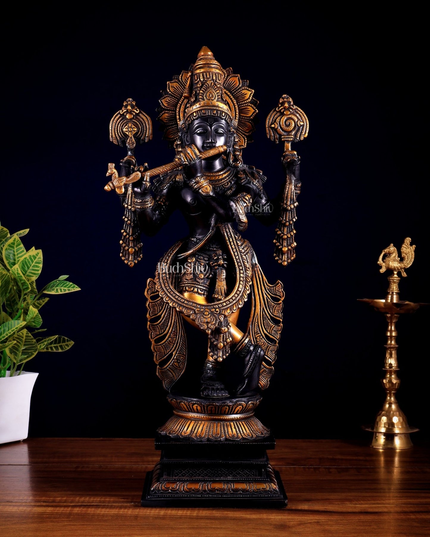 Brass Black Krishna Statue | 20 inch - Budhshiv.com