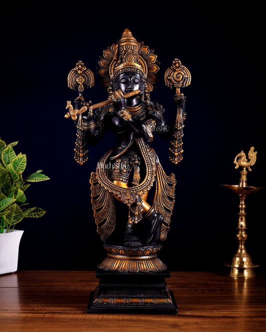 Brass Black Krishna Statue | 20 inch - Budhshiv.com